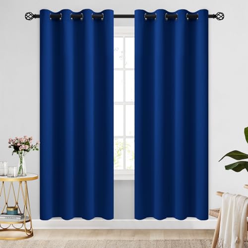 COSVIYA Grommet Blackout Room Darkening Royal Blue Curtains 72 inch Length 2 Panels,Thick Polyester Light Blocking Insulated Thermal Window Curtain Drapes for Bedroom/Living Room,52x72 inches