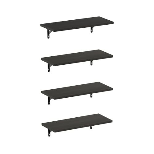 Furinno ROSSI Floating Shelves for Wall Set of 4, 45.7cm Wall Shelf, Floating Shelf, Wall Mounted Shelves, for Bathroom, Bedroom, Living Room, Espresso