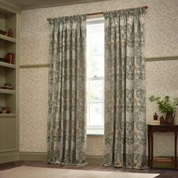 Morris&Co. Snakeshead Pencil Pleat Curtain Pair – Lined Jacquard Chenille Bold Floral Drapes (Sunflower/Stone - 168x183cm)