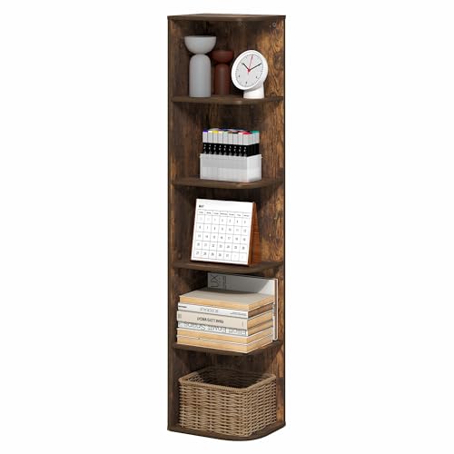 Furinno PASIR Book Shelf, 5-Tier Corner Bookshelf with Open Shelf, Standing Bookcase, 23.6 x 30.5 x 131.3 cm, for Organization and Storage, for Living Room, Bedroom, Home Office, Amber Pine
