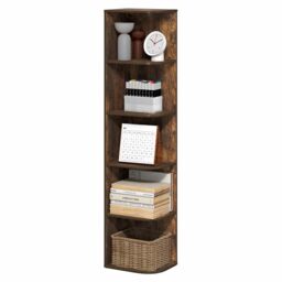 Furinno PASIR Book Shelf, 5-Tier Corner Bookshelf with Open Shelf, Standing Bookcase, 23.6 x 30.5 x 131.3 cm, for Organization and Storage, for Living Room, Bedroom, Home Office, Amber Pine