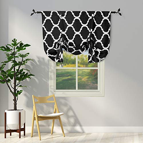 Melodieux Moroccan Thermal Insulated Tie Up Shade Room Darkening Blackout Rod Pocket Curtain for Small Window, 42 by 63 Inch, Black (1 Panel)