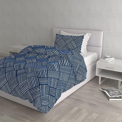 Italian Bed Linen Dafne Duvet Cover Set, Microfibre, Citylife Blue, Queen Size
