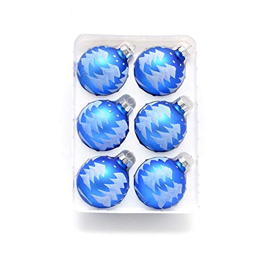 Shatchi 6pcs Blue Hand Painted Glass Christmas Tree Baubles Balls Hanging Ornaments Decorations Seasonal Home Décor Xmas