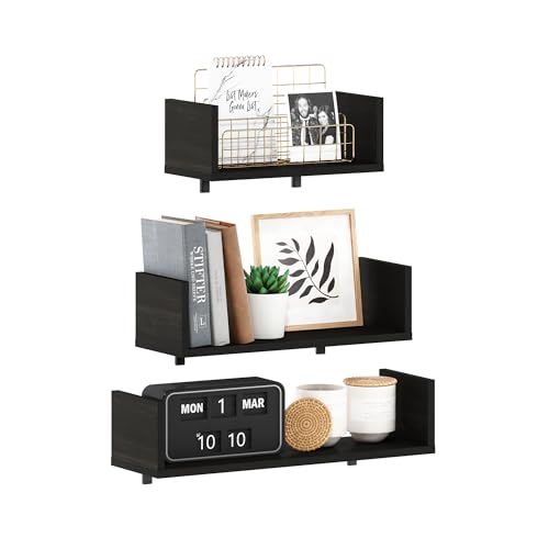 Furinno ROSSI Floating Shelves for Wall Set of 3, Wall Shelf, Wall Mounted Shelves for Bathroom, Home Office, Living Room, Espresso