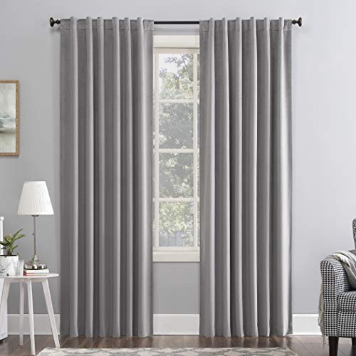 "Sun Zero Hampshire Velvet Noise Reducing Thermal Extreme Total Blackout Back Tab Curtain Panel, 50"" x 84"", Gray"
