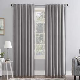 "Sun Zero Hampshire Velvet Noise Reducing Thermal Extreme Total Blackout Back Tab Curtain Panel, 50"" x 84"", Gray"