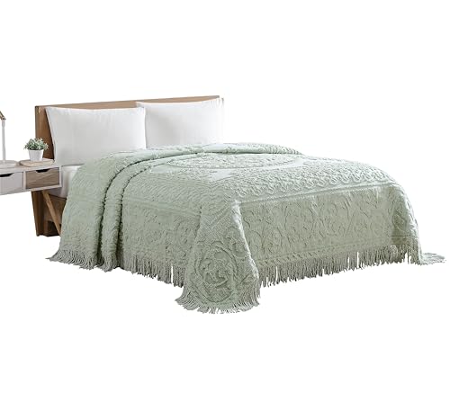 Beatrice Home Fashions Bedspread, Cotton, Sage, Queen