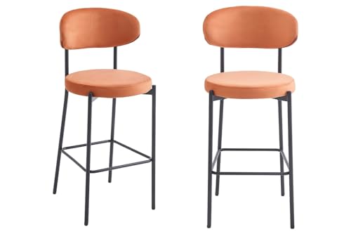 A ASPECT Set Of 2 Charlotte Kitchen Stools/Chairs With Curved Back and Footrest (Burnt Orange Velvet)