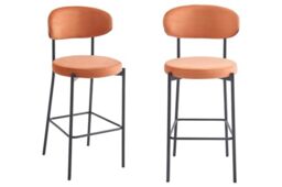 A ASPECT Set Of 2 Charlotte Kitchen Stools/Chairs With Curved Back and Footrest (Burnt Orange Velvet)