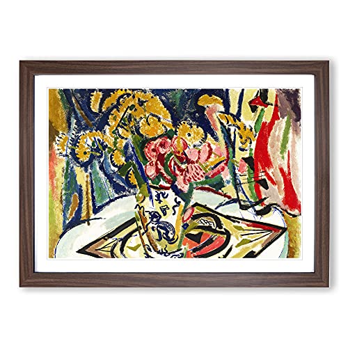 Flowers On A Table Vol.1 by Henry Lyman Sayen Framed Print - A2 Walnut Framed Wall Art - Ready to Hang - Modern Floral Picture - Living Room Bedroom Lounge Office