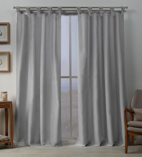 Exclusive Home Curtains Loha Braided Tab Top Panel Pair, Dove Grey, 54x96, 2 Piece