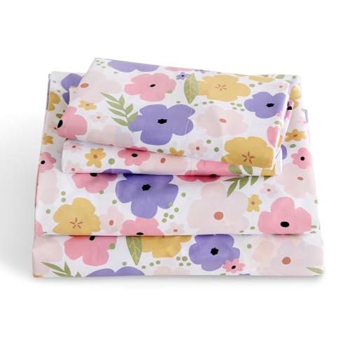LONAVA Twin Sheet Set Kids - Flower 3 Pieces Soft Cute Microfiber Bed Sheet for Boy Girls Teens, Oeko Texted Breathable Cooling Fabric & Deep Pocket Full Elastic Sheets