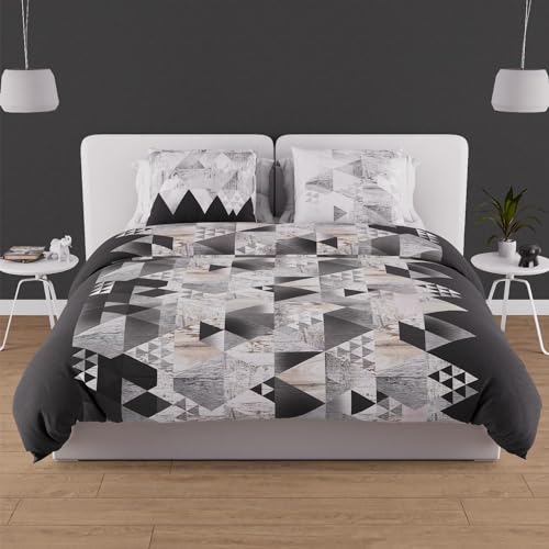 Soleil d'ocre Nordic Duvet Cover Set, Cotton, White, x cm, Cotton, gray, 240 x 220 cm