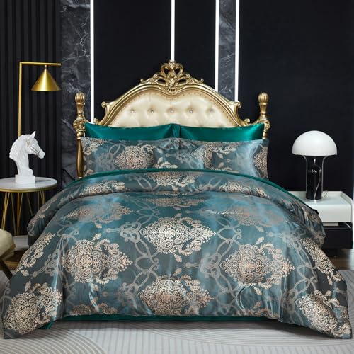 Green Jacquard King Comforter Set Sheet Set Elegant Bedding Set 8 Pcs Embroidery Neoclassical Floral Pattern Bed Home Decor Soft Down Comforter Luxury Hotel Silky Bed in a Bag with 1 Cushion Cover
