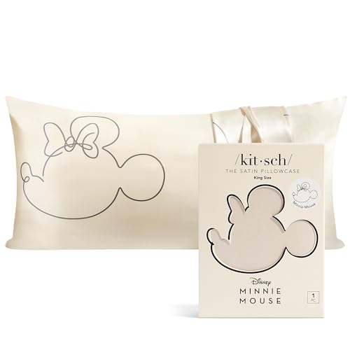 Mickey/Minnie x Kitsch Satin Pillowcase with Zip for Hair and Skin, Soft Than Silk, Cooling Satin Pillowcase, Pillow Case in King Size 48 x 91 cm, Mrs. Mouse