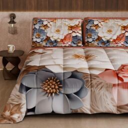 PETTI Artigiani Italiani - Winter Quilt, Winter Duvet, Double Sided Single Quilt Solid Colour and Digital Floral Print 05 1, 100% Microfibre, Made in Italy