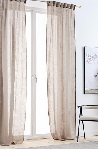 JOTEX Ellen Multifunctional Curtain, Semi-Transparent Linen Curtains for the Living Room (Set of 2), Khaki Grey, 250 cm