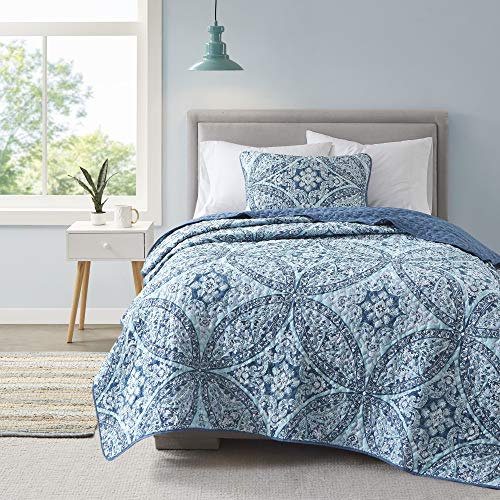 Comfort Spaces All Season, Lightweight, Coverlet Bedspread Bedding, Matching Shams, Microfiber, Gloria, Damask Aqua, Twin/Twin XL