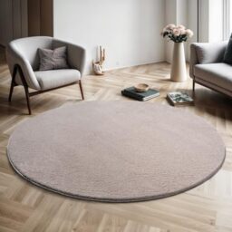Mias Teppiche Comfort Modern Fluffy Short-Pile Carpet, Anti-Slip Backing, Washable up to 30 Degrees, Super Soft, Faux Fur Look, Blush, 160 cm round