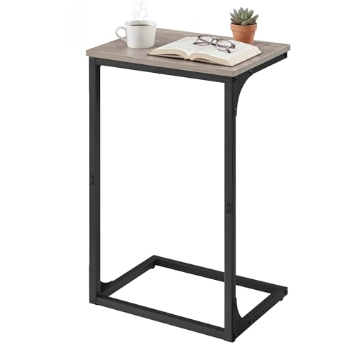 VASAGLE C-Shaped Side Table, Bedside Table, Sofa Side Table, with Metal Frame, Industrial, for Living Room, Bedroom, Heather Greige and Black LET353B02