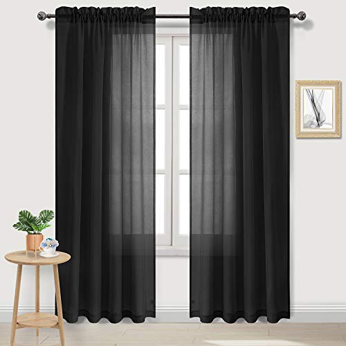 DWCN Rod Pocket Sheer Curtains 52x90 Black