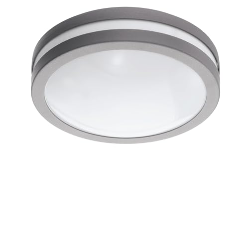 Eglo Smart Home LED Ceiling Light Locana-C, Outdoor Ceiling Lamp, Dimmable Exterior Light, Silver Galvanised Steel, White Plastic, Warm White, IP44