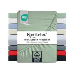 Komfortec Super King Fitted Sheet 100% Cotton, 11 inch (30 cm) Deep Pocket - Green
