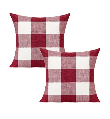 VAKADO 20x20 Pack of 2 Farmhouse Retro Check Plaids Throw Pillow Covers Christmas Valentine Decorative Buffalo Rustic Cushion Cases for Sofa Bed Couch, Red White