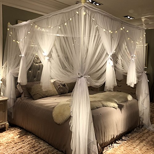"Joyreap 4 Corners Post Canopy Bed Curtain for Girls & Adults - Royal Luxurious Cozy Drape Netting - Cute Princess Bedroom Decoration Accessories (White, 47"" W x 78"" L, Twin)"
