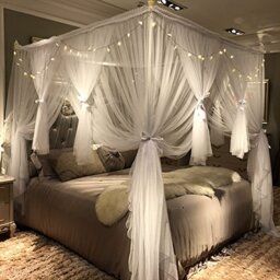 "Joyreap 4 Corners Post Canopy Bed Curtain for Girls & Adults - Royal Luxurious Cozy Drape Netting - Cute Princess Bedroom Decoration Accessories (White, 47"" W x 78"" L, Twin)"