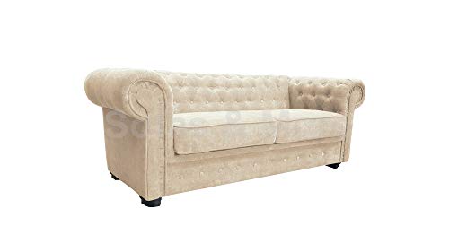 Sofas and More Chesterfield Style Corner Sofa Set 3+2 Seater Armchair Cream Fabric (3 Seater)