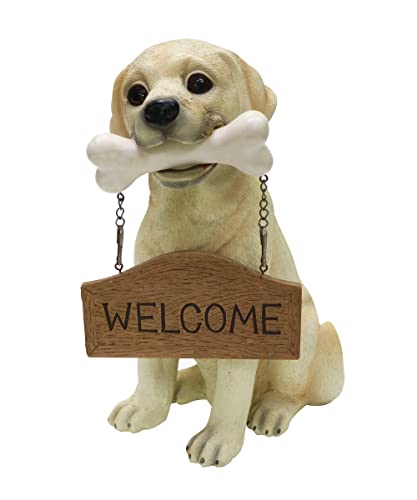 "Nature's Mark Labrador Retriever Dog Puppy Statue with Reversible Welcome Sign and Go Away Sign Resin Garden Decor 12"" H"