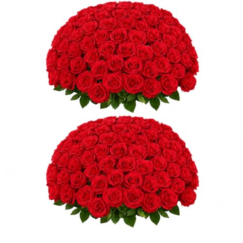 LetuoClips 50 PCS Red Roses Artificial Flowers, Fake Red Rose Bouquet, Artificial Silk Red Roses with Stems for DIY Wedding Flowers Decoration, Valentines Day Mothers Day, Bridal Bouquet Roses