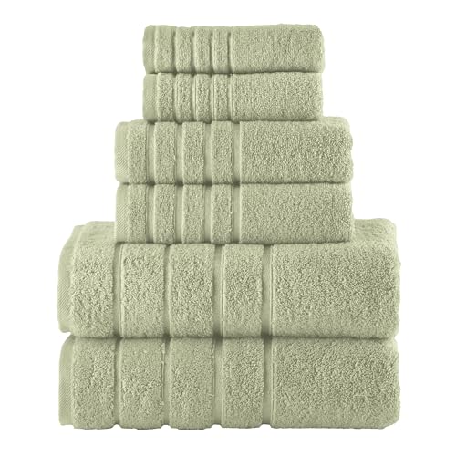 Elegant Comfort 4 Lines Viscose Stripe 6-Piece Premium Towel Set - 100% Turkish Cotton High Absorbent Luxury Bathroom Towels – Includes 2 Washcloths, 2 Hand Towels and 2 Bath Towels Set, Mint Green