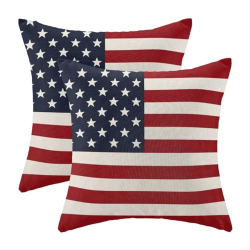 BETGINY 4th of July Pillow Covers 22x22 Set of 2, American Flag Patriotic Decorations Throw Pillow Covers Linen Farmhouse Independence Day Cushion Case for Couch Sofa Summer Home Outdoor Decor