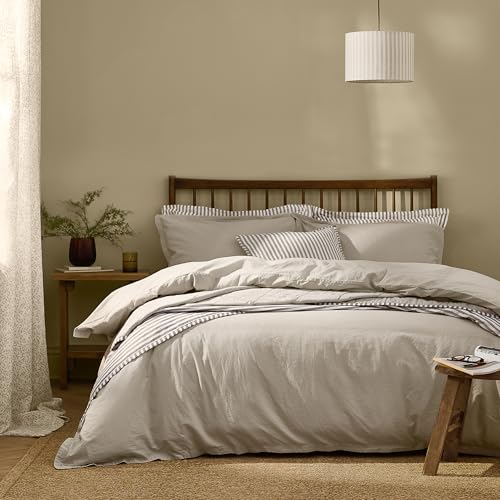 Yard furn Hebden Washed Cotton Duvet Cover Set – Soft Relaxed Percale Minimalist Bedding Set (Stone – Single)