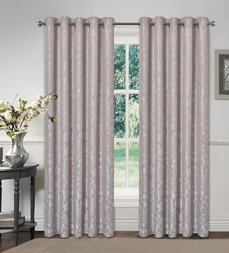 Rapport Home Luxury Damask Jacquard Curtains, Rose Pink Eyelet, 168 x 183 cm, 2 Panels