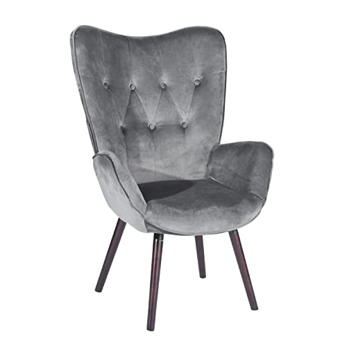 39F Furniture Dream Scandinavian Armchair Retro Leisure Sofa Chair for Living Room Dining Room Office with Velvet Upholstery, Padded Armrests and Solid Wood Legs, Grey, 68x73x106cm