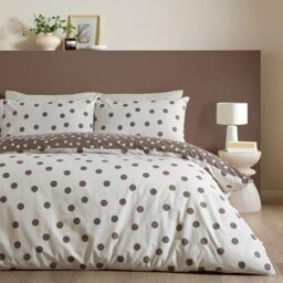 Catherine Lansfield Polka Dot Reversible Single Duvet Cover Set with Pillowcase Chocolate