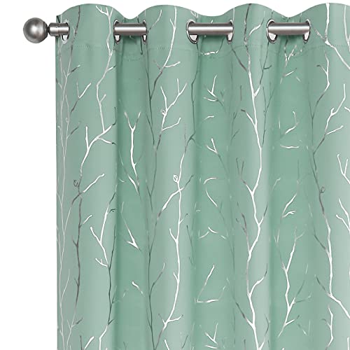 BUHUA Branches Tree Print Blackout Curtains for Living Room Darkening Curtains Print Pattern Light Blocking Curtains for Bedroom 52W??72L Aqua 2 Panels