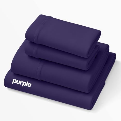Purple SoftStretch Sheets, Queen Size, Rayon Blend, Moisture-Wicking, Deep Purple, Fits All Mattresses, Stretch for Adaptive Support
