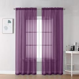 Chyhomenyc Plum Sheer Curtains, 84 inches Long 2 Panels Set, Rod Pocket Voile Drapes for Living Room Bedroom, 2PCS, Each 42 W x 84 L
