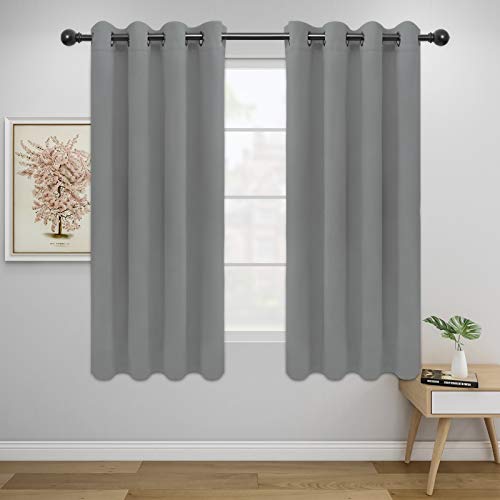 Easy-Going Blackout Curtains for Bedroom, Solid Thermal Insulated Grommet and Noise Reduction Window Drapes, Room Darkening Curtains for Living Room, 2 Panels(52x63 in,Light Gray)