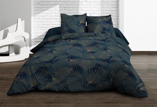 Le linge de Jules Olinda Blue Flat Sheet + Fitted Sheet 160 x 200 cm + 2 T Sheets - 57 Thread Count