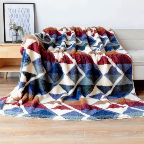 UKELER Boho Sherpa Throw Blanket 60'' ?? 80'', Ultra Soft Sherpa Fleece Blankets for All Season, Southwestern Aztec Cozy Blanket for Bed/Couch/Sofa/Office/Camping