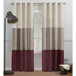 "Exclusive Home Curtains Chateau Striped Faux Silk Grommet Top Curtain Panel Pair, 54""x96"", Burgundy Taupe"