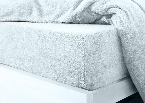 Kampala Hill Teddy Sherpa Fleece Fitted Sheet Bed Sheets Cosy Warm Ice Blue Double