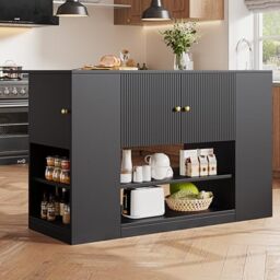 Ball & Cast KKitchen Island with Fold Out Tabletop, Modern Kitchen Sideboard with Drawers & Shelves, Multifunctional Kitchen Cabinet for Dining Room & Kitchen,Black, 140 x 40 x 90 cm