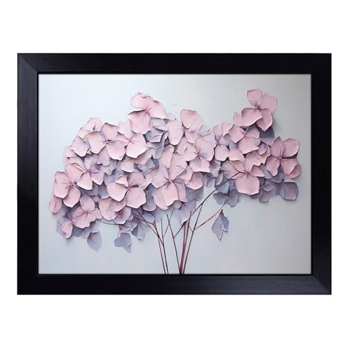 Lap Tray with Bean Bag Cushion, Hydrangea Minimalism - Handmade in the UK, Raised Wooden Edge, Padded Cushion, Heat-Resistant Wipe-Clean Surface, for Meals, Laptops and Crafts